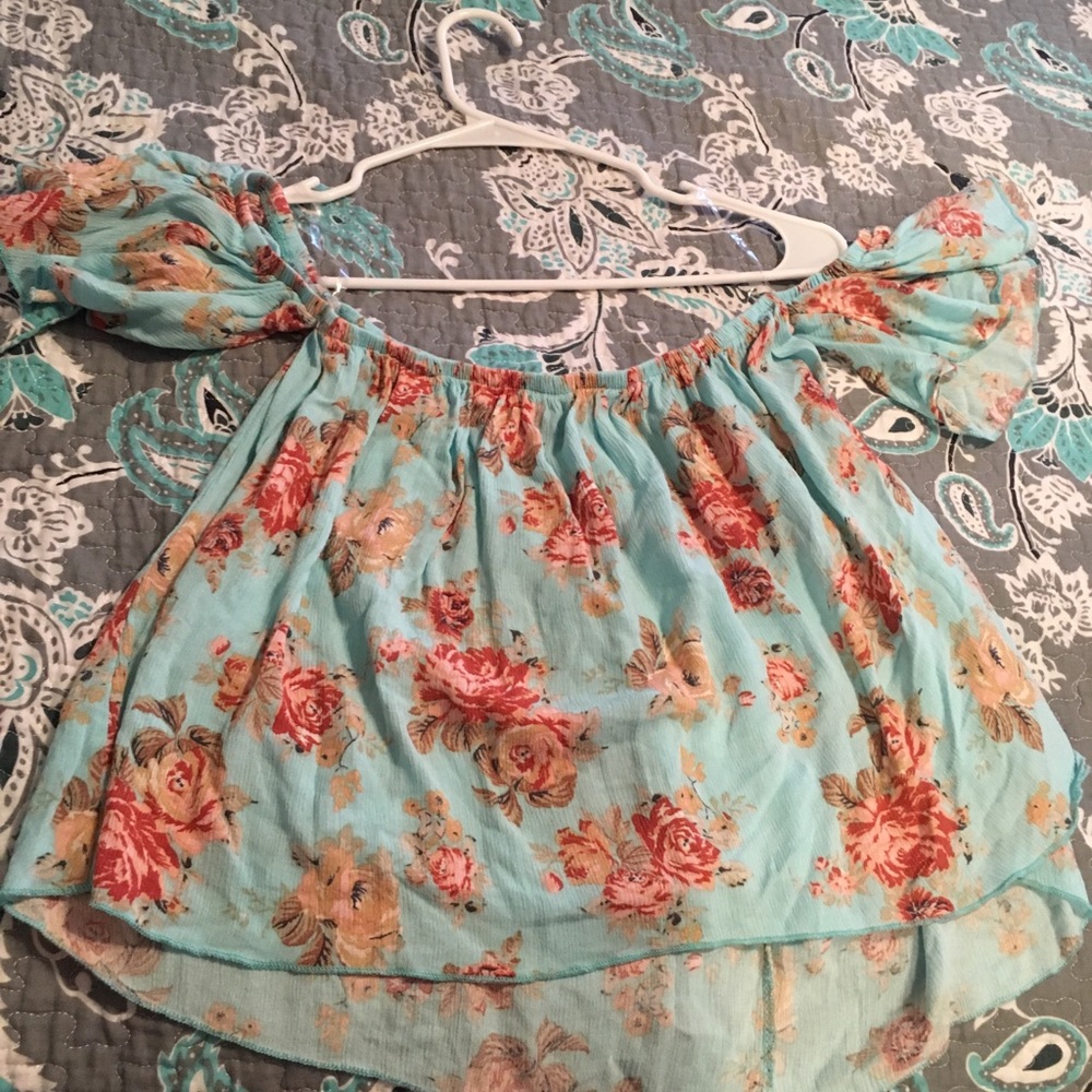 blue off shoulder top